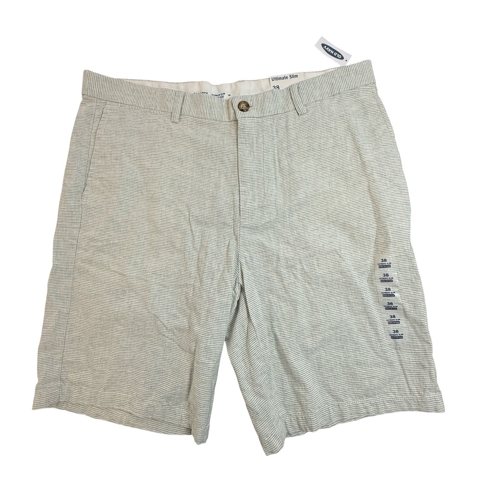 Old Navy Mens Ultimate Slim Built-In Flex Linen Striped Shorts Blue 38 675217-02